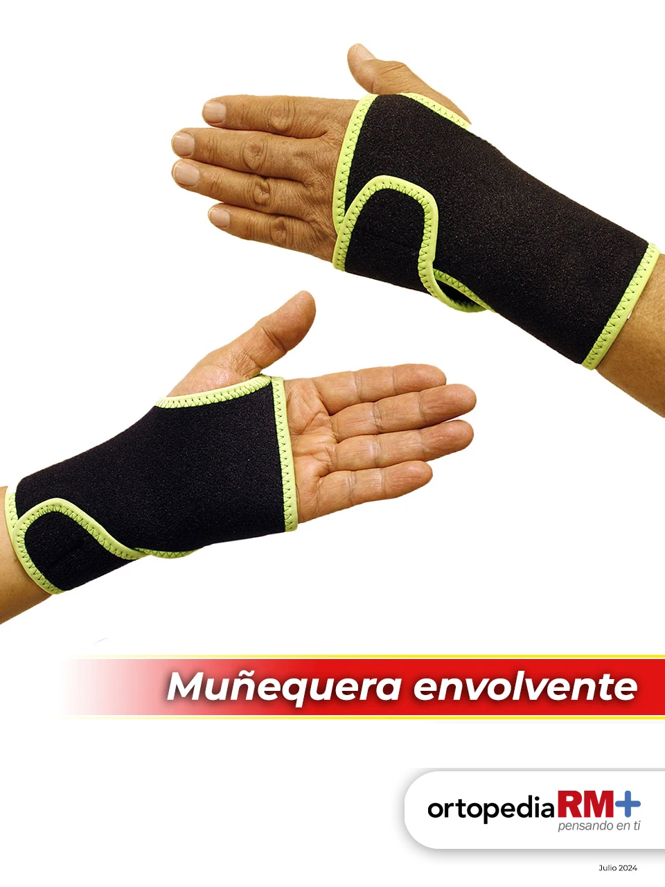 Soporte de muñeca elástico de compresión para lesiones leves y prevención deportiva.